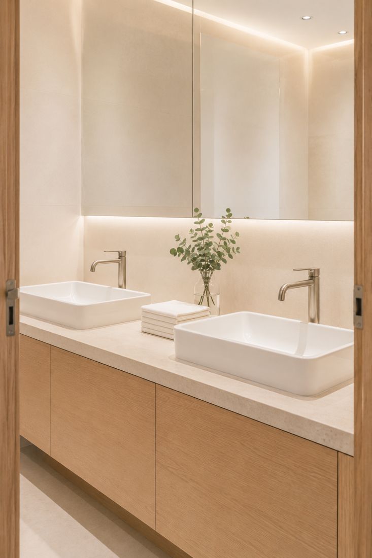 A bright, fresh office washroom